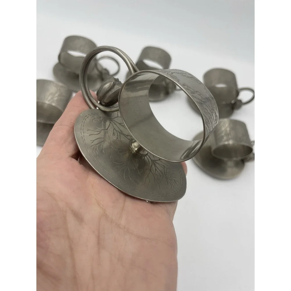 Set of 6 Reproduction of‎ Antique Metal Water Lily Napkin Rings
